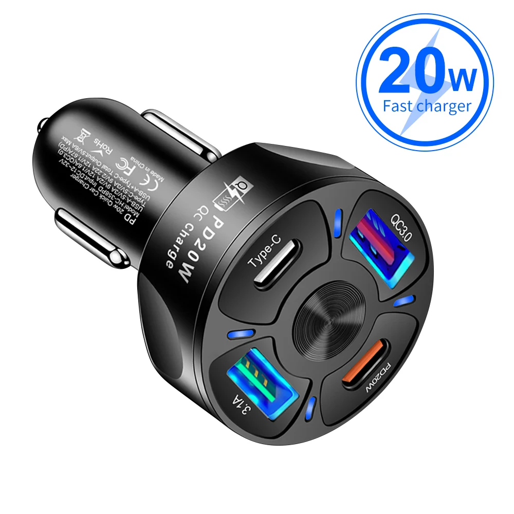 

UKGO Mini USB Car Charger Quick Charge 3.0 PD 20W Fast Charge Charging Adapter For iPhone Huawei Xiaomi Samsung Mobile Phone