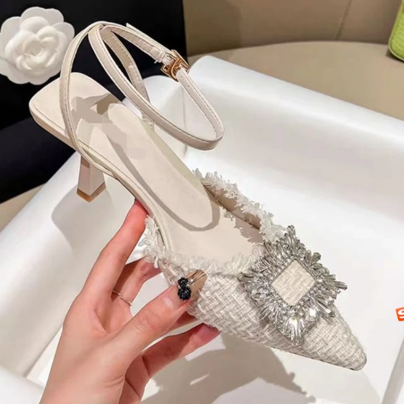 

Женские босоножки, Новинка лета 2023, роскошные привлекательные туфли на высоком тонком каблуке со стразами, удобные женские туфли на высоком каблуке