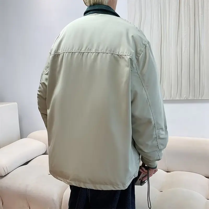 LUCLESAM Men's Contrast Color Lapel Coat Thicked Padded Jacket Autumn Winter New Retro Trend Loose All-match Man Cotton Jackets