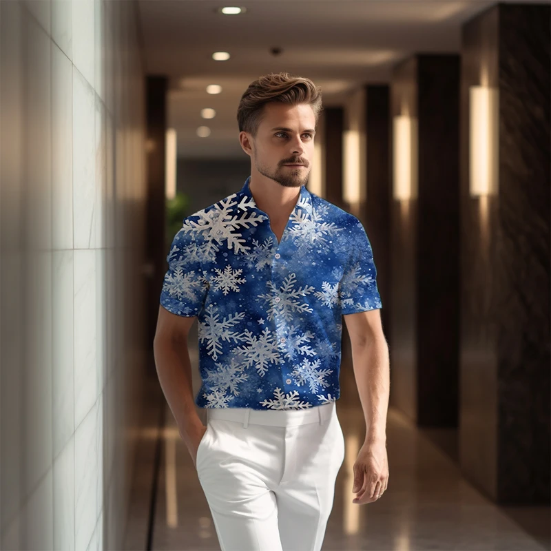 

Summer Refreshing and Comfortable Men's Short-sleeved Shirt Snowflake 3d Printing Shirt Outdoor Popular Fashion Shirt
