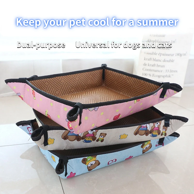 

Summer Cats Rattan Mat Double Sided Dual Use Cool Kennel Mattress and Products for Dog Cute Floor Mat Pets Supplies