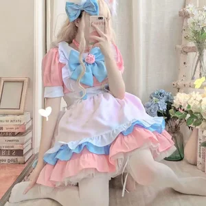 Pink Women Maid Outfit Anime Long Dress Black and White Apron Dress Lolita Dresses Men Cafe Costume Cosplay Costume