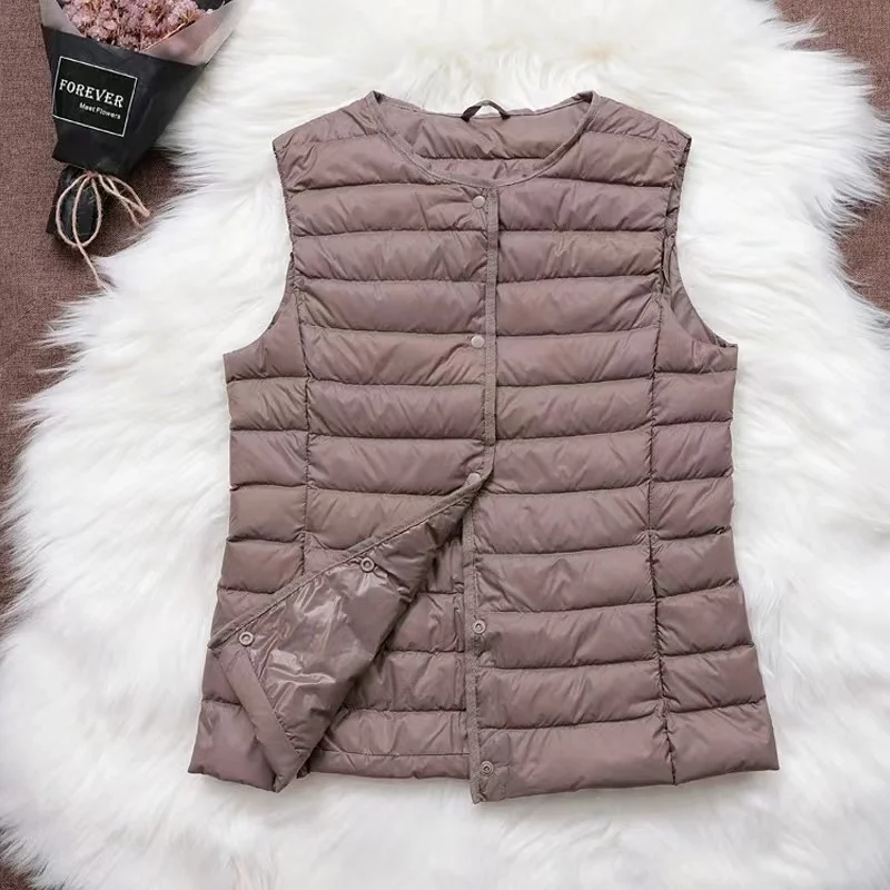 New Autumn Winter Women Sleeveless Waistcoat Warm Puffer Jacket Ultra Light White Duck Down Vest Female Feather Jacket Outwear