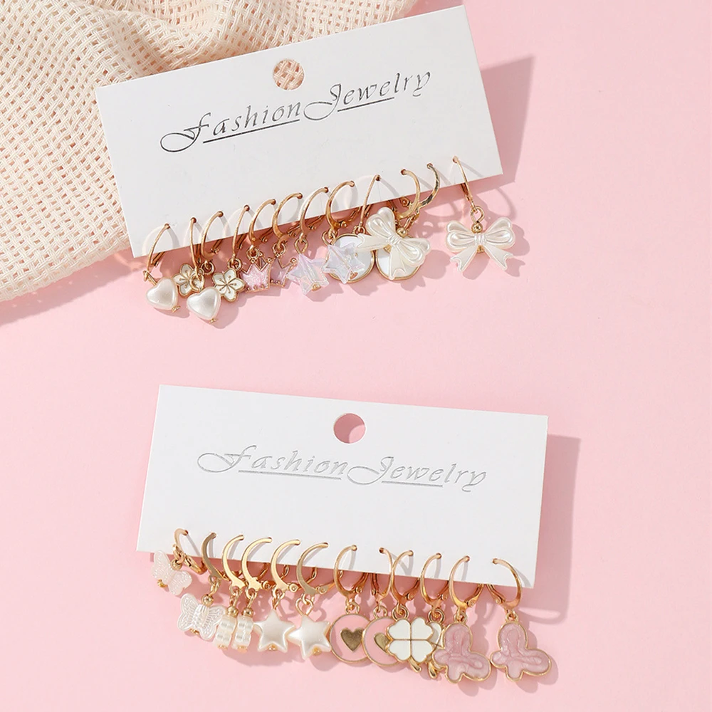 Набор сережек-гвоздиков в виде бабочек и цветов 12 шт