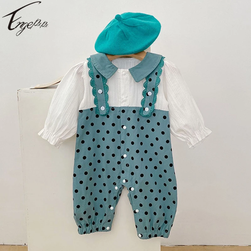 

Engepapa Infant Baby Girls Dot Rompers Toddler Girls Spring Autumn Rompers Patchwork Jumpsuit Baby Long Sleeves Clothes