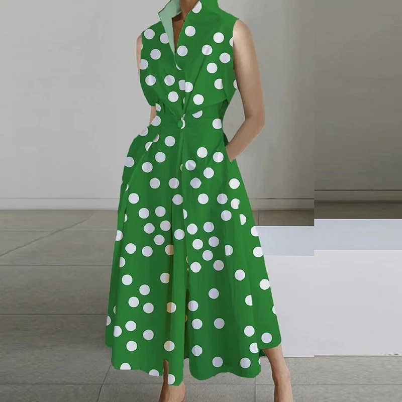 

Vintage Abstract Print Boho Long Dress 2023 Spring Waist Buttoned Lapel Shirt Dress Women Short Sleeve A-Line Summer Beach Dress