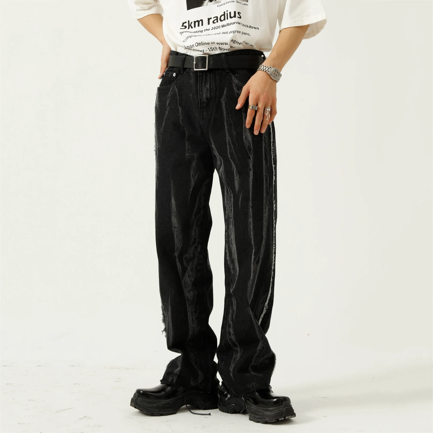 

Джинсы мужские мешковатые прямые со средней посадкой, уличная одежда в стиле хип-хоп, брюки из денима с эффектом потертости, в стиле панк