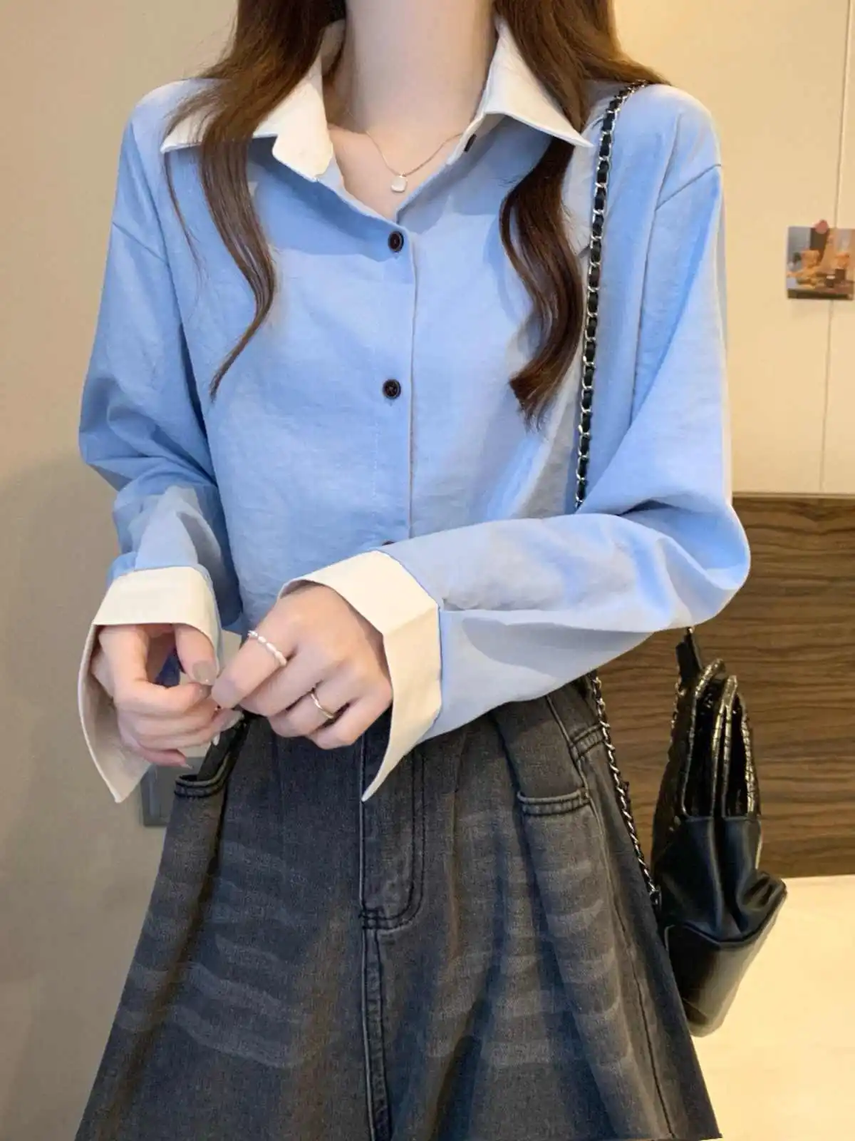 Корейская серия La Chabell рубашки с длинными рукавами в тон женские осенне-зимние 2024