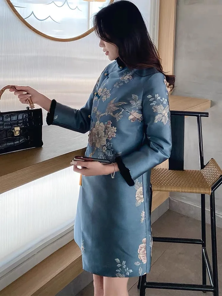 Boutique Chinese Spring Festival Party Dress Winter Padded Qipao