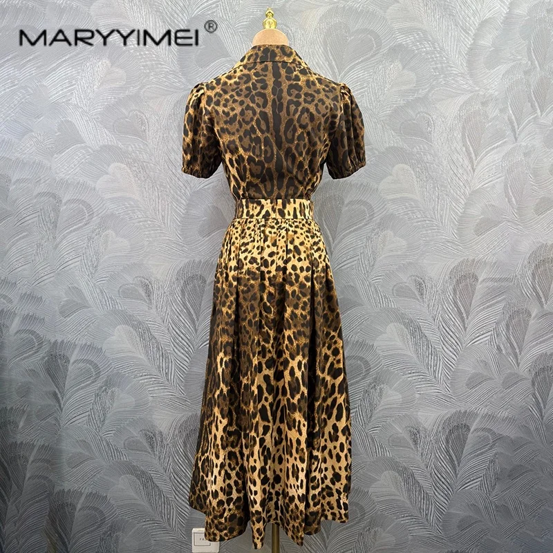 MARYYIMEI Модный женский костюм с леопардовым принтом: укороченный топ с лацканами и юбка на шнуровке. Новинка Лето 2026. (art.: 3920dc93e200e) - 3920dc93e200e