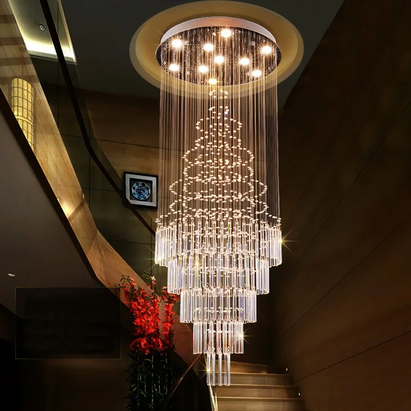 

110V 127V 230V 240V Modern LED Villa Staircase Crystal Pendant Light Hotel Lobby Living Room K9 Crystal Light Home Lighting