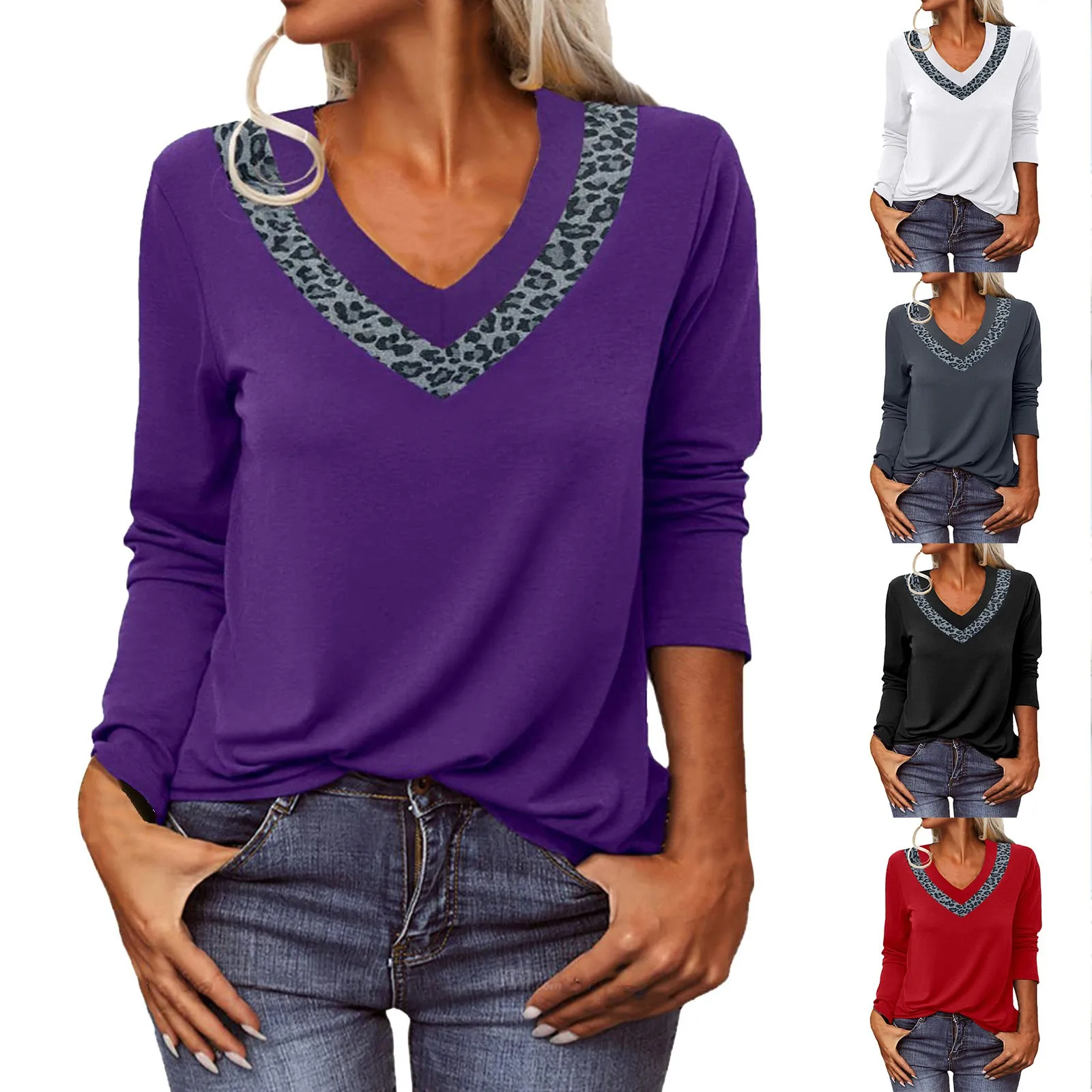 

Женский Осенний Топ-туника с длинными рукавами, можно носить с леггинсами, женские летние топы с v-образным вырезом, свободный крой, спандекс...