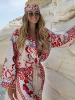 women summer bohemian print 3 piece sets long sleeve bow tie shirt and hot shorts casual suits female vacation fashion clothes