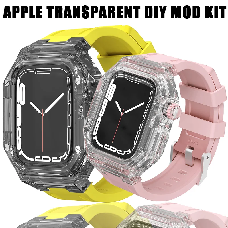 

Glacier Modification Kit Rubber Band For Apple Watch 8 7 45MM 41MM 44mm 40mm Transparent Mod Case For iWatch Series 6 SE 5 Diy