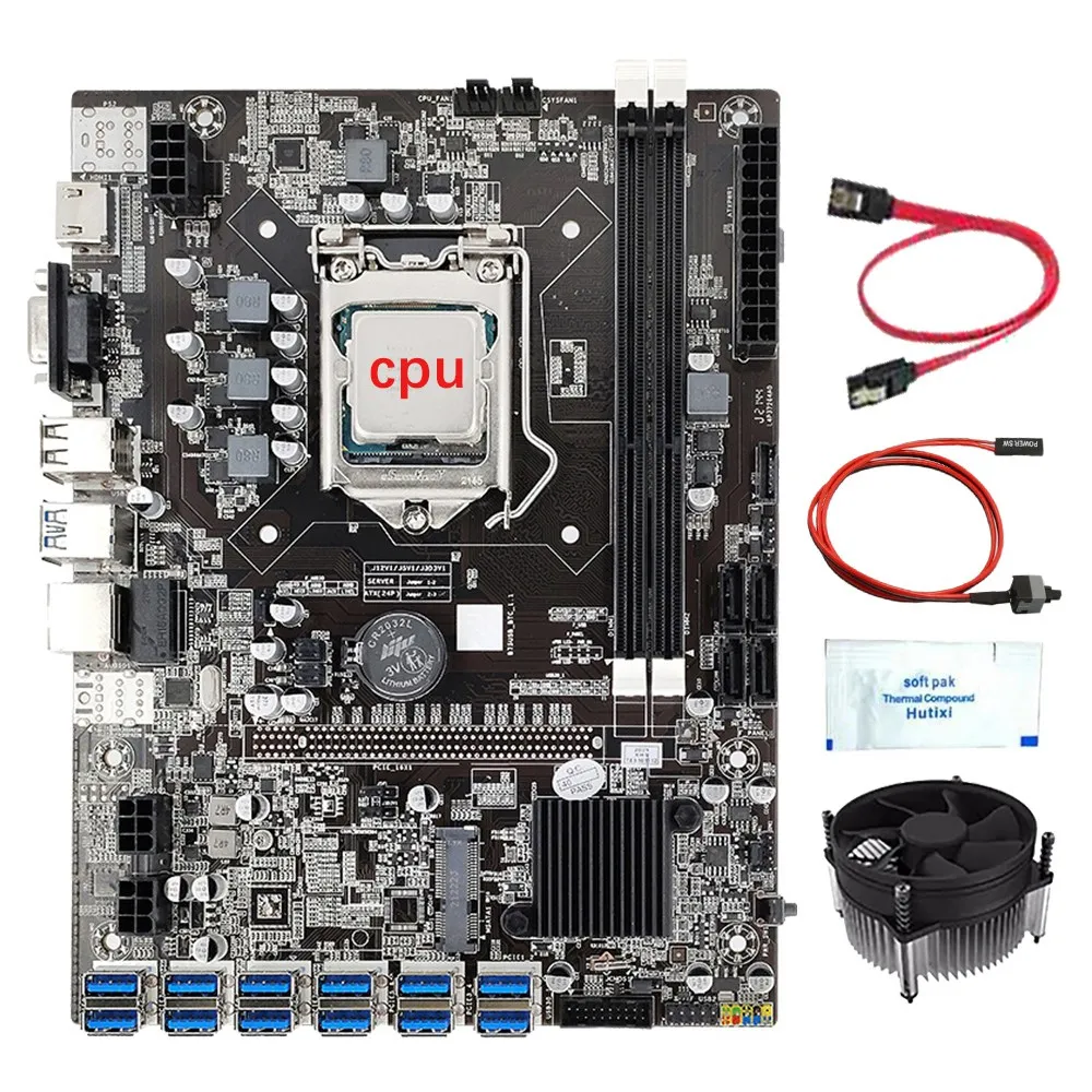 

Материнская плата 12 GPU B75 для майнинга + процессор + охлаждающий вентилятор + термопаста + кабель переключателя + кабель SATA 12 слотов USB 3,0 LGA1155 DDR3 SATA3.0