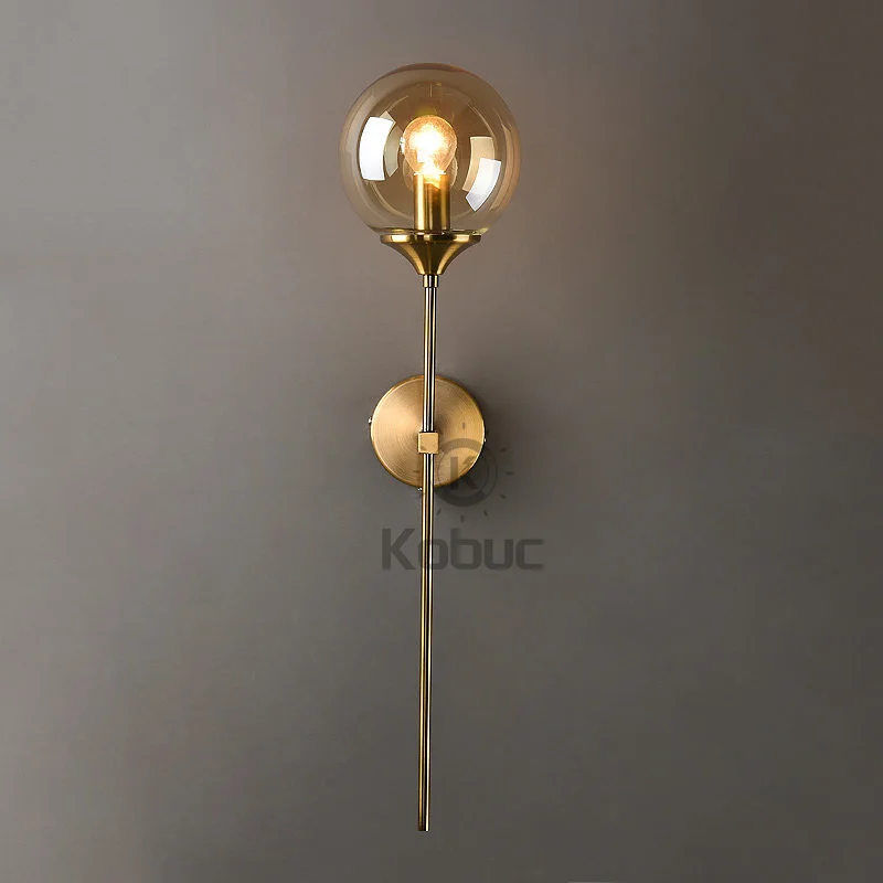 Современная стеклянная настенная лампа Kobuc золотые бра Круглый скандинавский