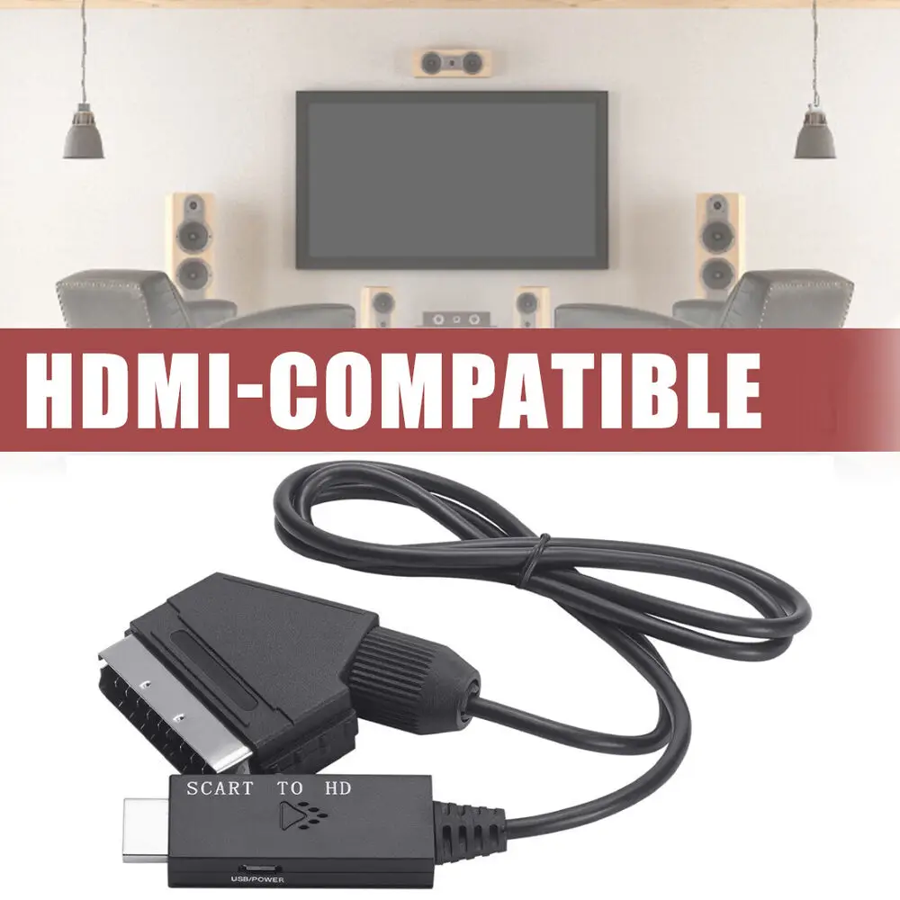 

Scart To HDMI-compatible Converter Cable Audio Video Adapter Conversion Cable 1M for HDTV STB VHS DVD Converter Accessories