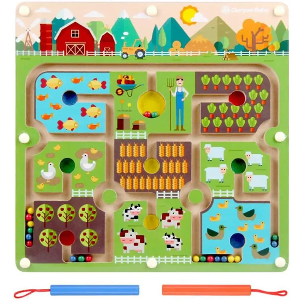 

Lodestone Beads Pen Wood Leading Maze Early Education Farm Theme Interaction Board Game Toys Birthday Gift Home School