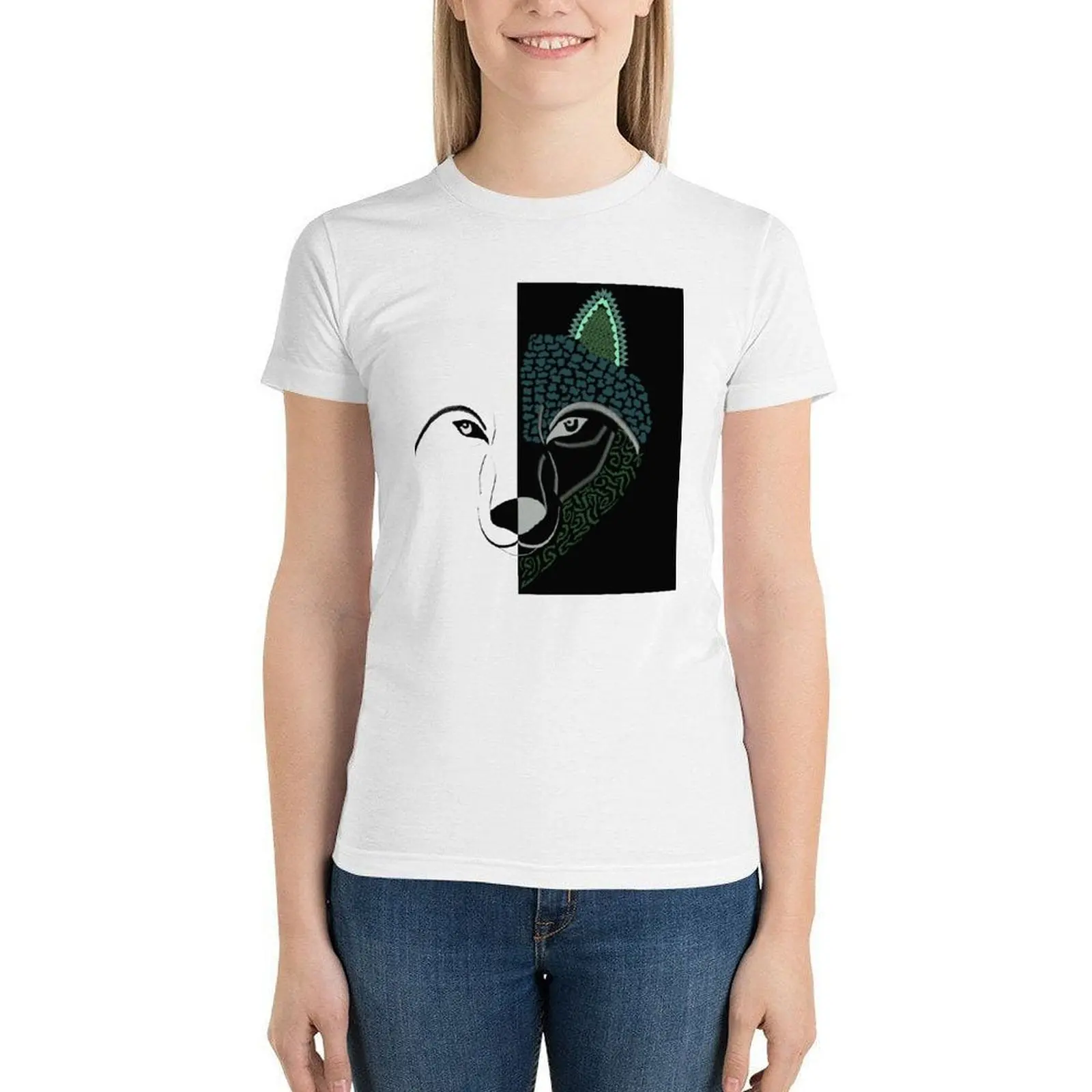 

Wolf Face Yingyang T Shirt Black Plus Size Ladies T-Shirt Trendy Short-Sleeve 100 Cotton Tee Shirt