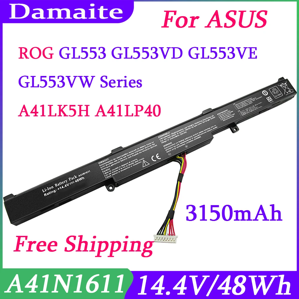 A41N1611 Аккумулятор для ноутбука ASUS ROG GL553 GL553VD GL553VE GL553VW серии A41LK5H A41LP4Q 4INR19/66 14 4 В 48WH