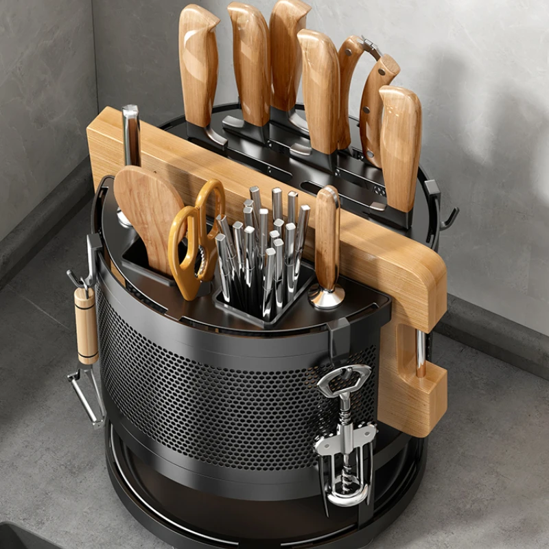 

Kitchen Storage Rack Household Rotating Knife Holder Kitchen Knife Chopsticks Box Chopping Board Integrated Multifunctional