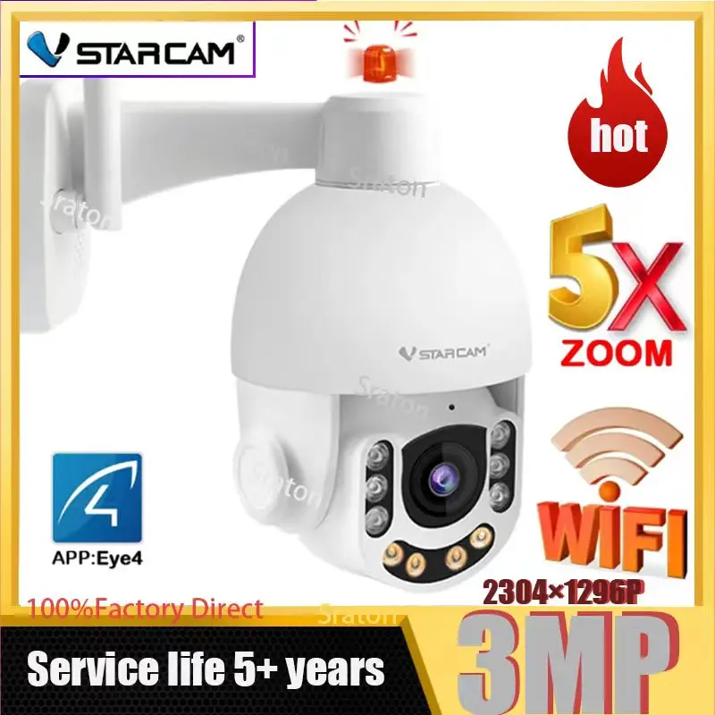

Vstarcam CS65-X5 3MP 1296P 5X Zoom Full Color PTZ IP Dome Camera Smoke Alarm AI Humanoid Absent Crying Detection CCTV Monitor