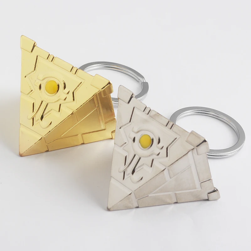 

Anime Yu-Gi-Oh Golden Cone Keychain Yugi Muto Millenium Puzzle Gold Wheel Wisdom Keyring For Women Men Car Key Chain Accessories