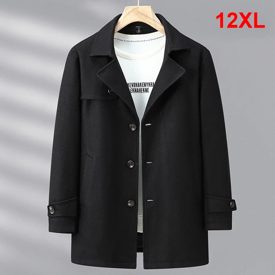 Мужская шерстяная куртка однотонная длинная стильная Осень-зима размеры до 12XL