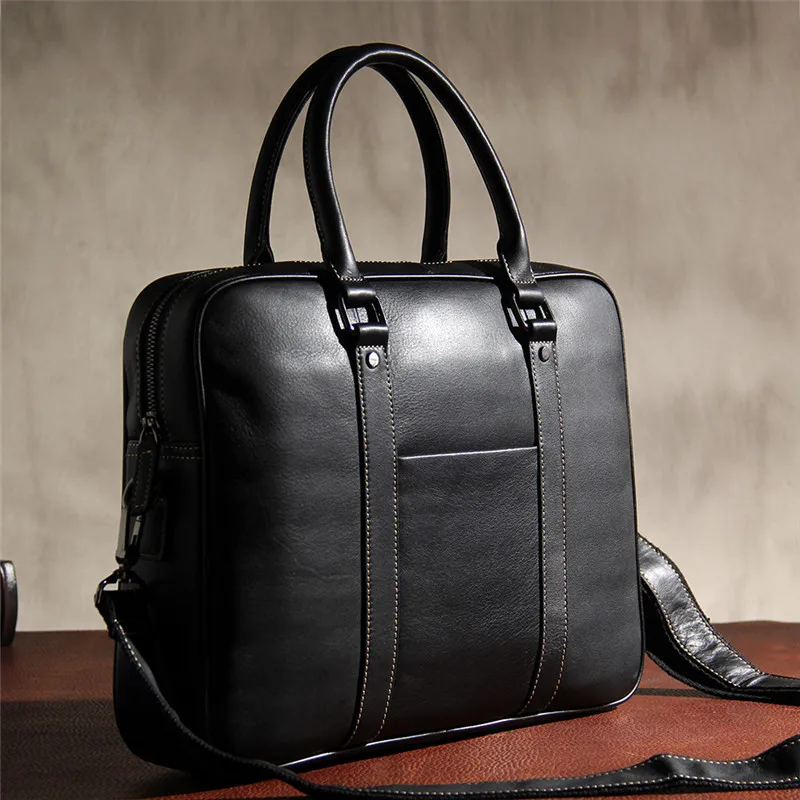 Fashion high quality natural genuine leather men's briefcase business laptop handbag casual simple luxury cowhide messenger bag