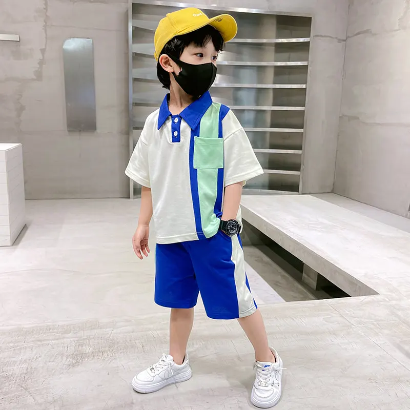 New Summer Kids Boy Cotton Polo T-shirt Shorts 2 Pieces Clothing Set For Children Baby Causal Outerwear Sports Suit Size 3 To 13