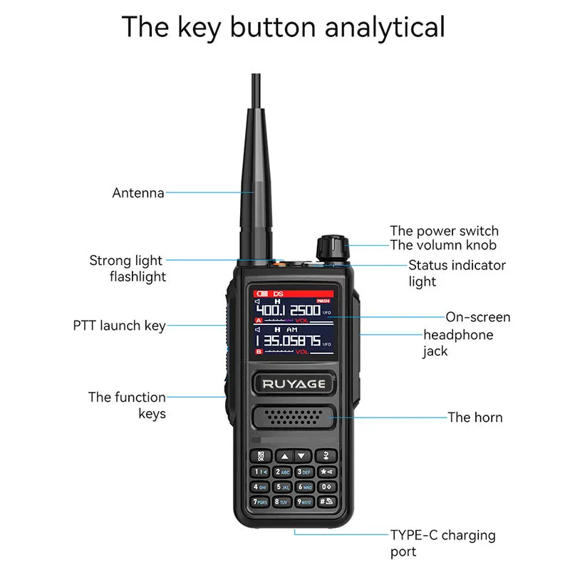 Ruyage UV98 Amateur Ham Two Way Radio 256CH 10W Walkie Talkie Air Band Full Band 108-520MHz Police Scanner Marine Talkies