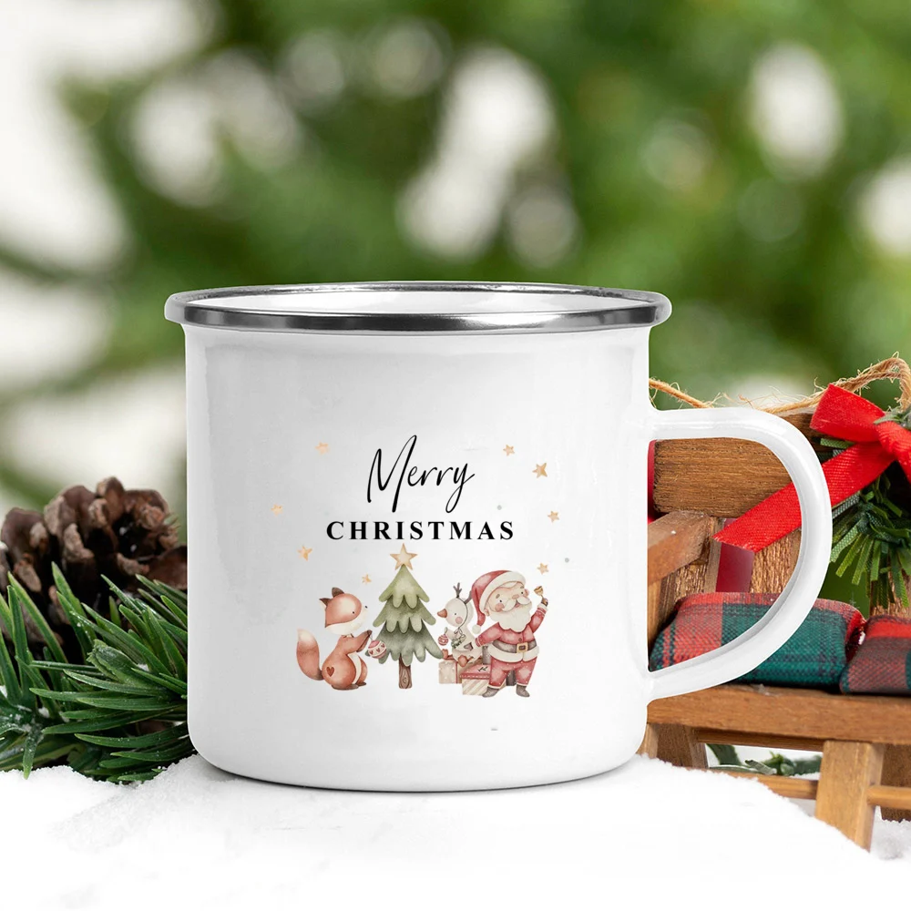 

Детская рождественская кружка с принтом оленя Санта-Клауса, кружка для горячего какао, шоколада, чашка для напитков, рождественский декор, эмалированные кружки, рождественский подарок для детей