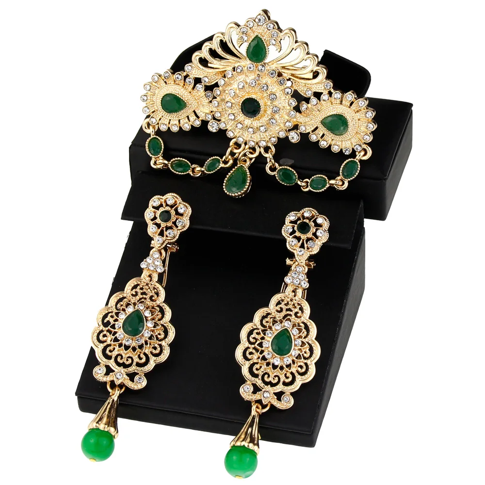 

Sunspicems Algeria Morocco Wedding Jewelry Brooch Earring Sets For Women Gold Color Arabic Turkey Abaya Caftan Pins Bijoux Gift
