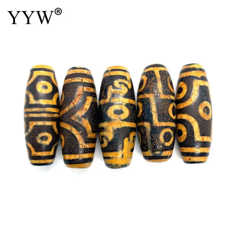 Дизайнерские бусины из натурального тибетского агата и оникса Dzi, натуральный желтый барабанный Камень 20x57 мм для изготовления ювелирных изделий, ожерелья, браслета, аксессуары