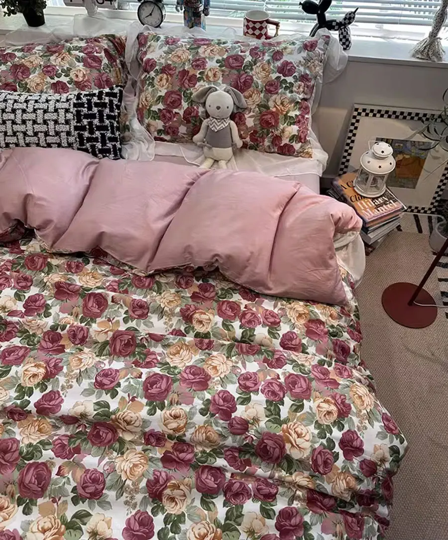 Винтажный комплект постельного белья fairyfair с красными цветами двуспальный