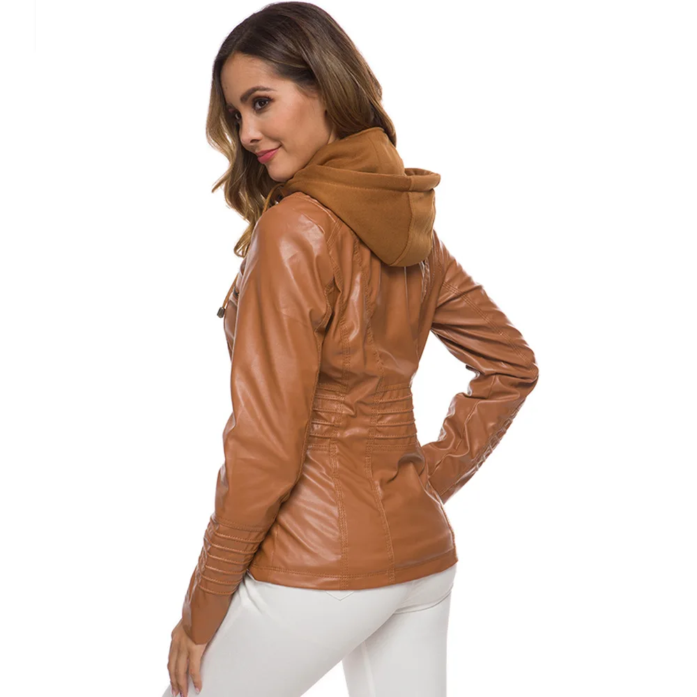 XS-7XL Woman Faux Leather Fashion Jackets Basic Coat Female Winter Motorcycle Jacket PU Leather Suede Zipper Hoodies Outwear