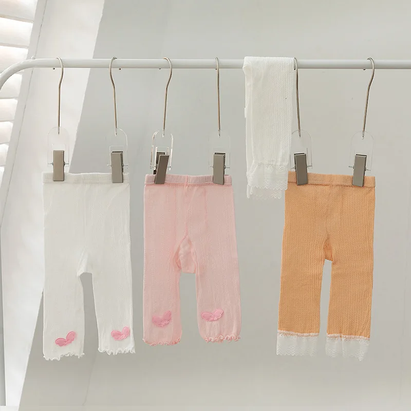 

2022 Summer New Girls Leggings Kids Baby Pants Cotton Soft Mesh Thin Breathable High Elastic Lace Cute Wings Children Leggings