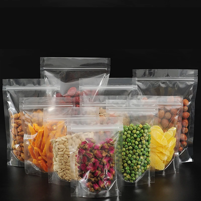 

100pcs PET Transparent Zip Lock Plastic Bags Mylar Bag Ziplock Stand Up Food Spice Powder Packaging Pouch Clear Free shipping