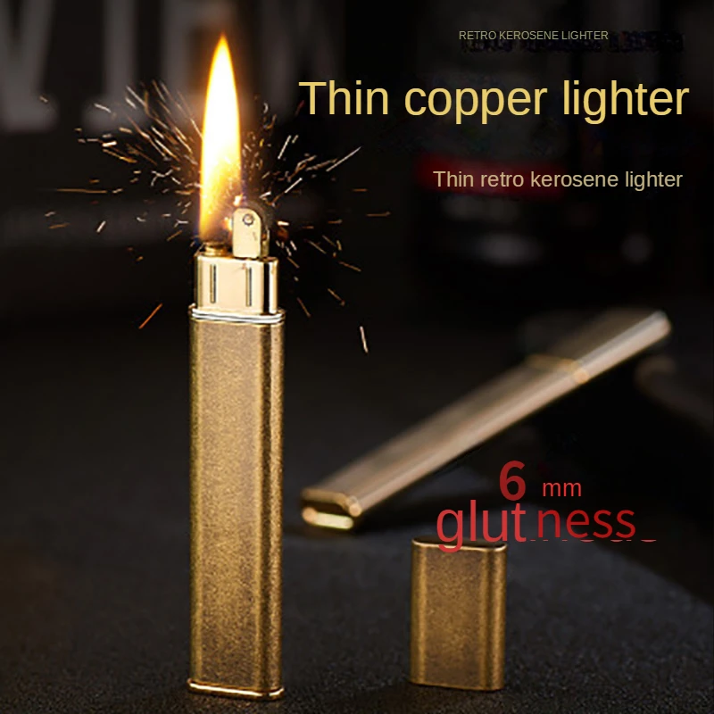 

Thin Strip New Cigarette Lighter Brass Old Kerosene Lighter Kerosene Retro Creative Lighter Cool Lighter Lighters Smoking