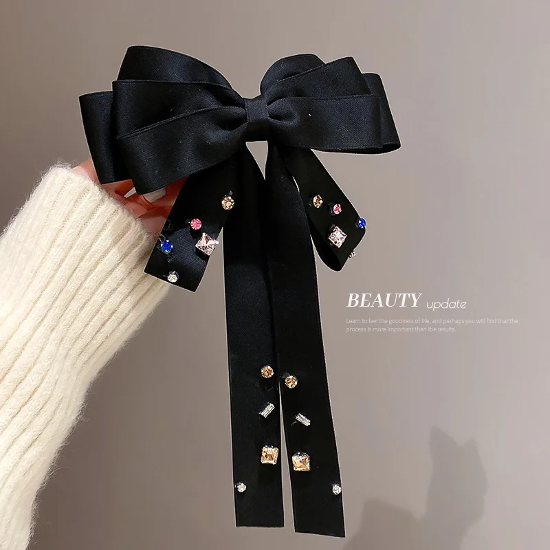 

Color Diamond-encrusted Bow Tassel Hairpin Korea Ins Back Head Spring Clip High-end Temperament Sweet Hair Accessories Female