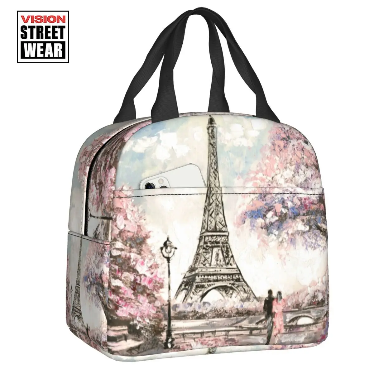 

Eiffel Tower Paris Insulated Lunch Bag For Camping Travel Romantic French Love Leakproof Cooler Thermal Lunch Box Women Kids