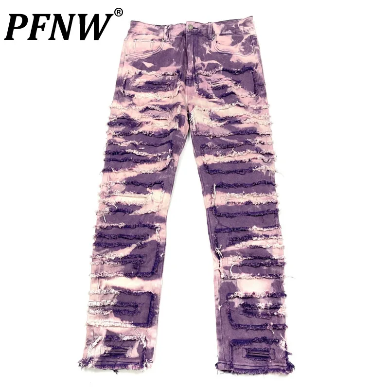 

PFNW 2023 Autumn Winter New Men's Fashion Patckwork Punk Niche Style Denim Pants Zippers Pockets Casual Tide Flare Jeans 12A6526