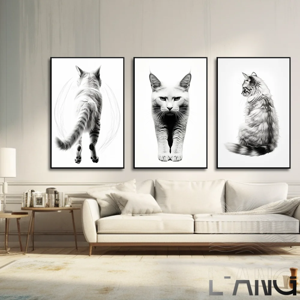 

Black lines Cat art canvas printed poster Living Room Cafe Home wall decoration painting Original can be customized size