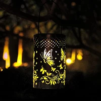 solar outdoor lanterns waterproof outdoor solar lantern with handle led hollow butterfly pattern retro warm lights for garden