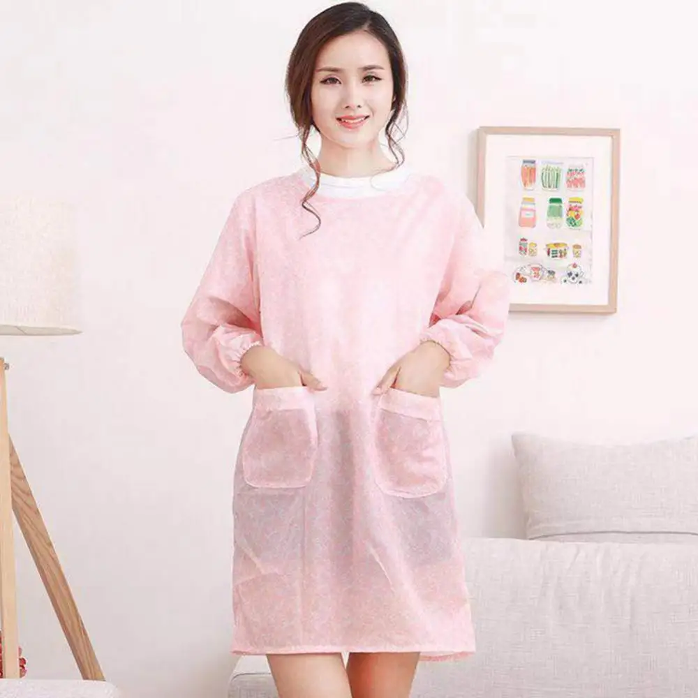 

Apron Long Sleeve Waterproof Women Floral Kitchen Cooking Baking Working Smock