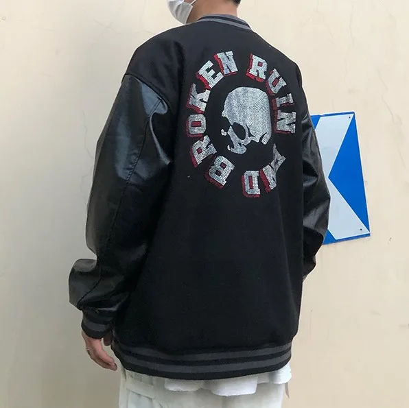 Куртка-бомбер мужская с вышивкой черепа на осень/зиму | Мужская одежда