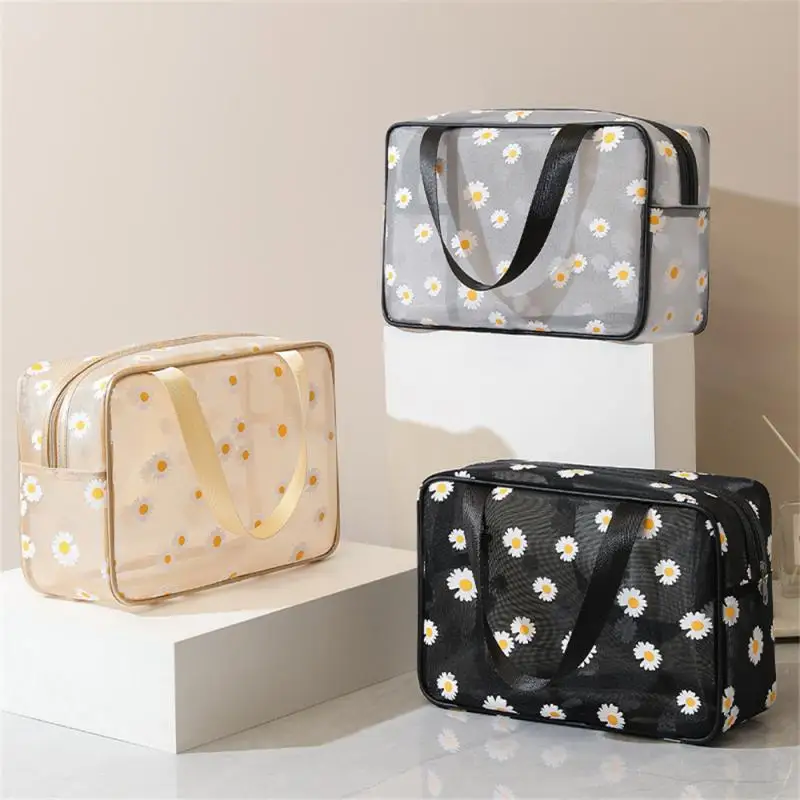 

Makeup Bag Large Capacity Transparent Storage Bag Cosmetic Bag Reinforced Thickened Handle Mesh Bag Visible