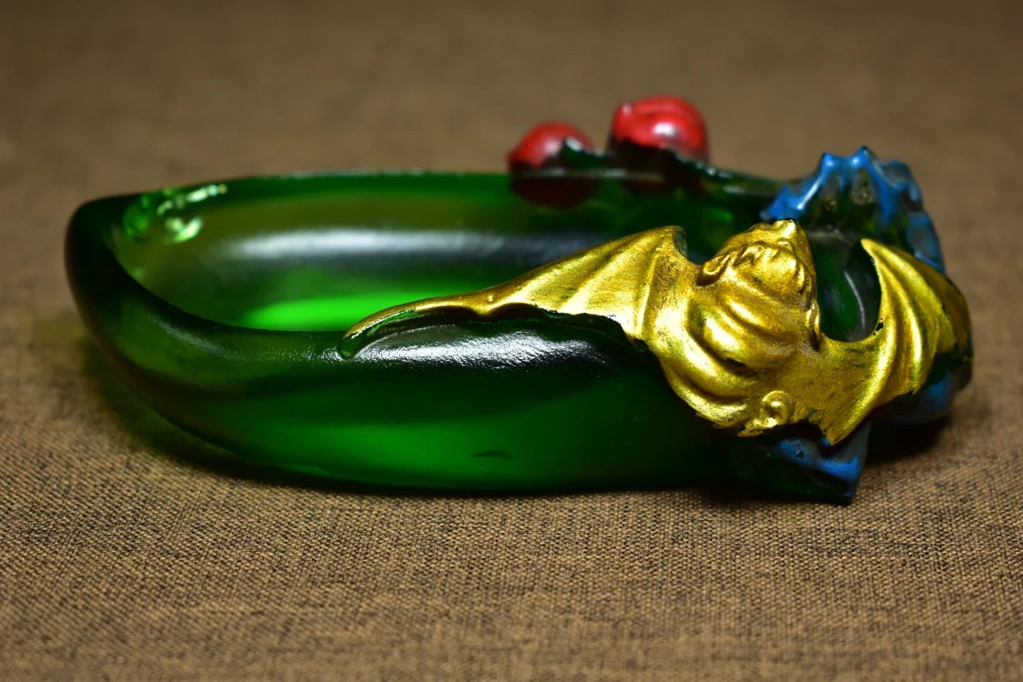 

5 дюймов Китайская народная коллекция, старый цветной глазурь, окрашенный контур в золотой летучая мышь, ручка для мытья, офисное украшение, ...