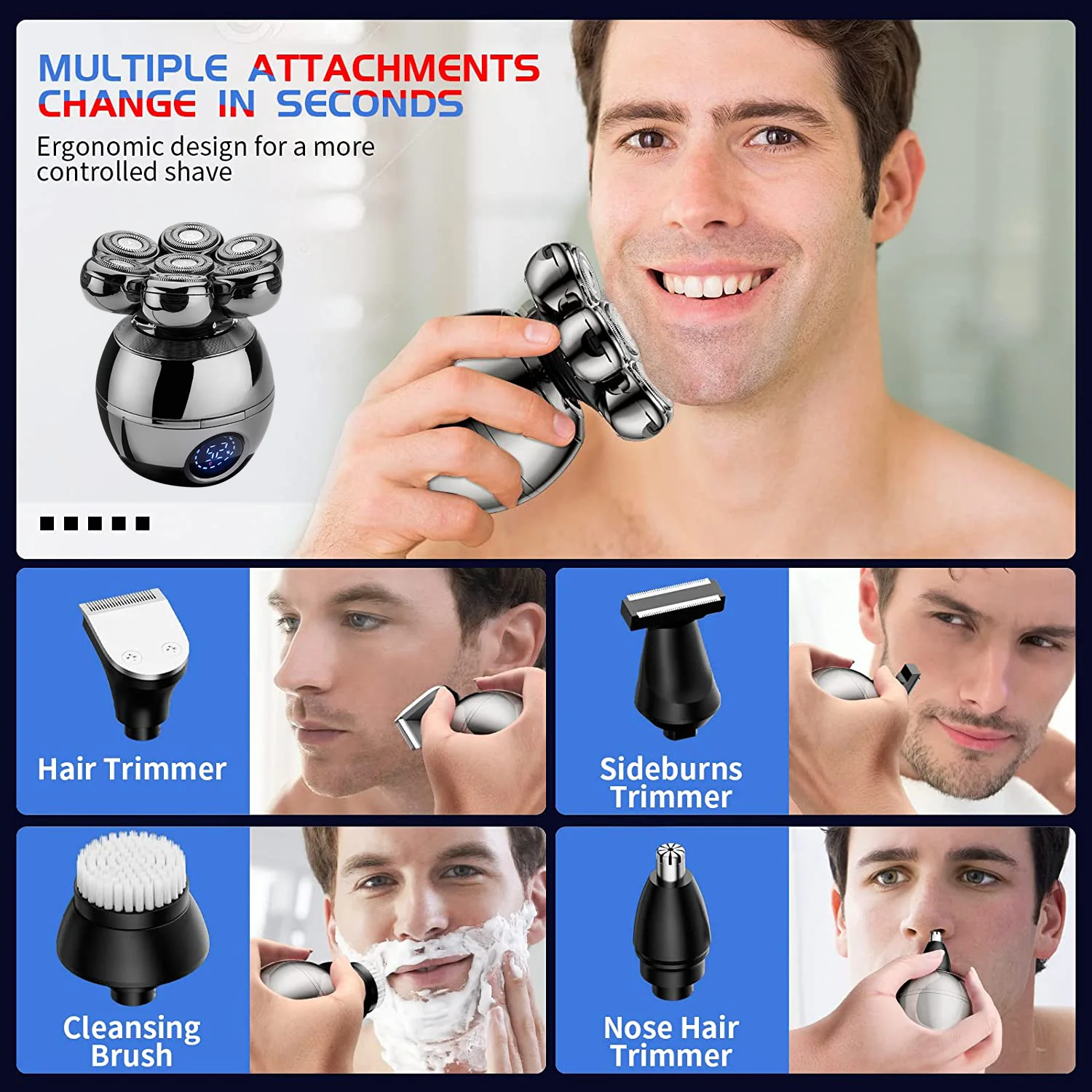 

Maquinilla de afeitar 5 en 1 para hombres, para cabeza calva, recortadora pelo nariz, barba corporal, flotante, Kit herramientas