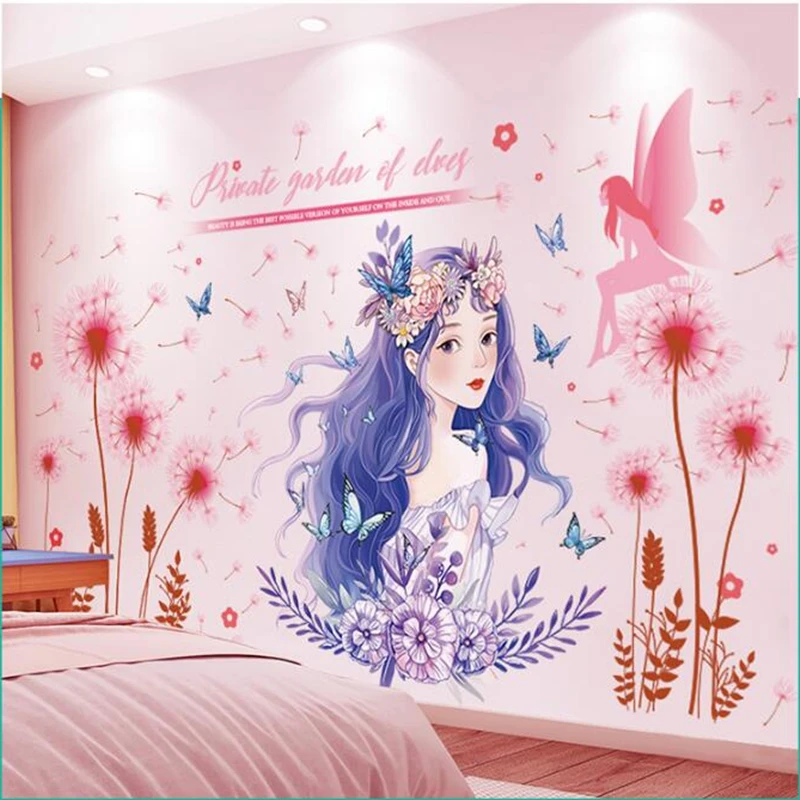 

Cartoon Girl Butterflies Wall Stickers DIY Flower Plants Mural Decals for Baby Room Kids Bedroom Kindergarten Home Decoration